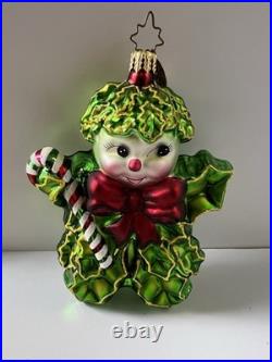 Rare Vintage Christopher Radko Holly Sprite Elf Glass Christmas Ornaments Pair