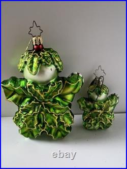 Rare Vintage Christopher Radko Holly Sprite Elf Glass Christmas Ornaments Pair
