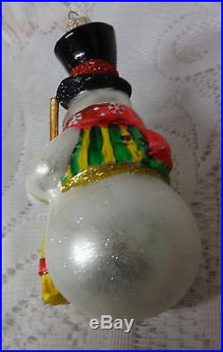 Retired Christopher Radko Mouth Blown Glass Snowman Christmas Ornament Box RARE