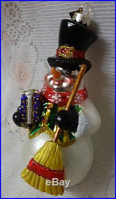 Retired Christopher Radko Mouth Blown Glass Snowman Christmas Ornament Box RARE