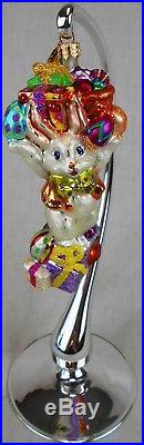 Second Lot of 4 Christopher Radko Glass Ornaments Easter Bunny & Eggs withStands