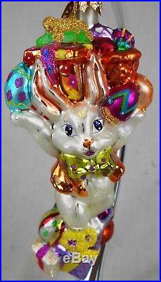 Second Lot of 4 Christopher Radko Glass Ornaments Easter Bunny & Eggs withStands