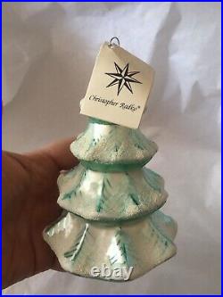 Signed 1992 Christopher Radko Glass Christmas Ornament Blue Frosted Tree