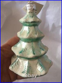 Signed 1992 Christopher Radko Glass Christmas Ornament Blue Frosted Tree