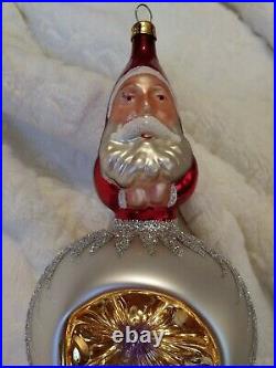 Signed 92-102-0 Christopher Radko Two Sided Santa Reflector Christmas Ornament