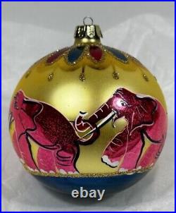 Signed Christopher Radko Pink ELEPHANTS ON PARADE Ball Christmas Ornament 1991
