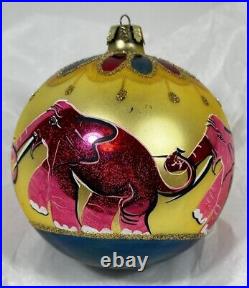 Signed Christopher Radko Pink ELEPHANTS ON PARADE Ball Christmas Ornament 1991