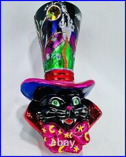 Tabby Topper Christopher Radko Black Cat Halloween Glass Haunted House Ornament