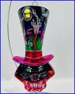 Tabby Topper Christopher Radko Black Cat Halloween Glass Haunted House Ornament