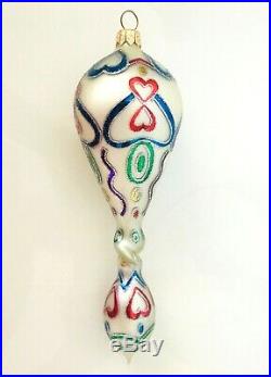 Unique Christopher Radko Oval BALL DROP w Hearts Huge Handcrafted Glass Ornament