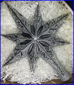Used Christopher Radko Silver Stellar Christmas Tree Topper Star 1017493 Finial