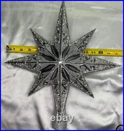 Used Christopher Radko Silver Stellar Christmas Tree Topper Star 1017493 Finial