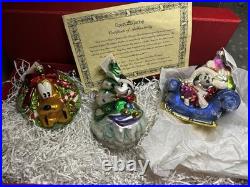 VTG 1997 Christopher Radko DISNEY Mickey ROGERS GARDEN 3 Ornament Set w Red Box