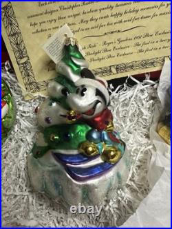 VTG 1997 Christopher Radko DISNEY Mickey ROGERS GARDEN 3 Ornament Set w Red Box