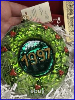 VTG 1997 Christopher Radko DISNEY Mickey ROGERS GARDEN 3 Ornament Set w Red Box