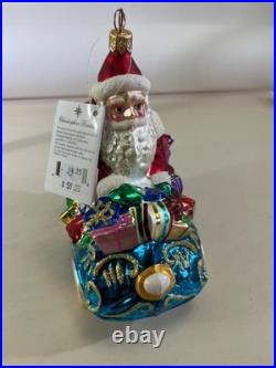 VTG 1999 Christopher Radko Roadster Santa Car Glass Ornament Christmas DS51