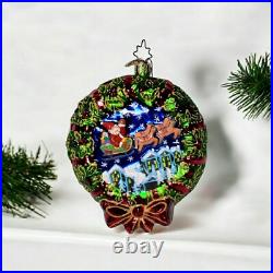 VTG 2003 Christopher Radko CRESCENT DREAMER Santa Wreath Ornament TWO Sided