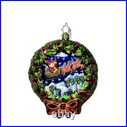 VTG 2003 Christopher Radko CRESCENT DREAMER Santa Wreath Ornament TWO Sided