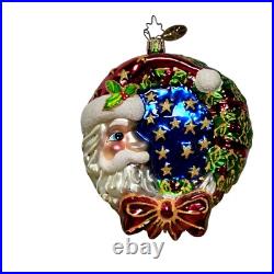 VTG 2003 Christopher Radko CRESCENT DREAMER Santa Wreath Ornament TWO Sided