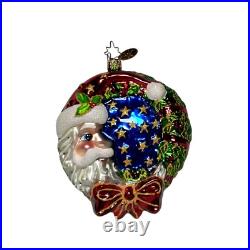 VTG 2003 Christopher Radko CRESCENT DREAMER Santa Wreath Ornament TWO Sided