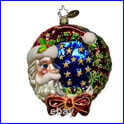 VTG 2003 Christopher Radko CRESCENT DREAMER Santa Wreath Ornament TWO Sided