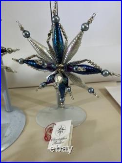 VTG Christopher Radko Astro Stars Ornaments Lot x5 Blue Fuchsia 3D Beaded DS51