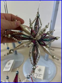 VTG Christopher Radko Astro Stars Ornaments Lot x5 Blue Fuchsia 3D Beaded DS51