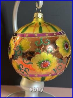 VTG Christopher Radko HONEY BLOSSOMS Floral Yellow Round Ball Ornament 0105540