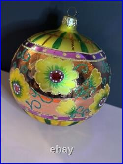 VTG Christopher Radko HONEY BLOSSOMS Floral Yellow Round Ball Ornament 0105540