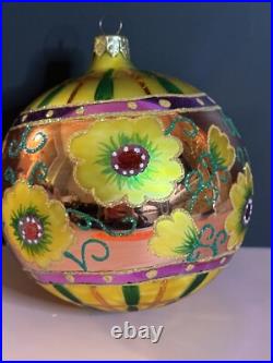 VTG Christopher Radko HONEY BLOSSOMS Floral Yellow Round Ball Ornament 0105540