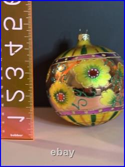 VTG Christopher Radko HONEY BLOSSOMS Floral Yellow Round Ball Ornament 0105540