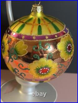 VTG Christopher Radko HONEY BLOSSOMS Floral Yellow Round Ball Ornament 0105540