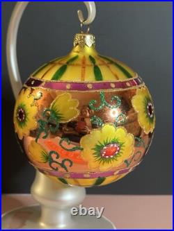 VTG Christopher Radko HONEY BLOSSOMS Floral Yellow Round Ball Ornament 0105540