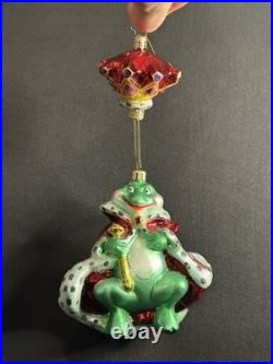 VTG Christopher Radko LILY PAD PRINCE 2 Piece Springy Frog Ornament 1010992 Box