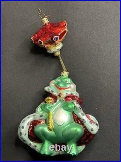 VTG Christopher Radko LILY PAD PRINCE 2 Piece Springy Frog Ornament 1010992 Box