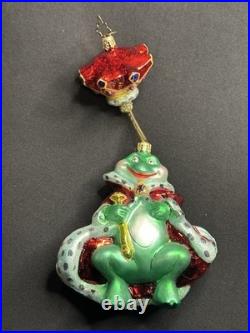 VTG Christopher Radko LILY PAD PRINCE 2 Piece Springy Frog Ornament 1010992 Box