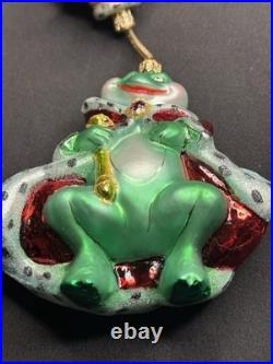 VTG Christopher Radko LILY PAD PRINCE 2 Piece Springy Frog Ornament 1010992 Box