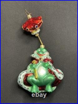 VTG Christopher Radko LILY PAD PRINCE 2 Piece Springy Frog Ornament 1010992 Box