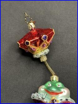 VTG Christopher Radko LILY PAD PRINCE 2 Piece Springy Frog Ornament 1010992 Box