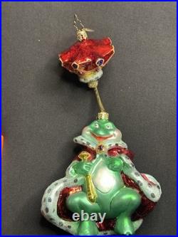 VTG Christopher Radko LILY PAD PRINCE 2 Piece Springy Frog Ornament 1010992 Box
