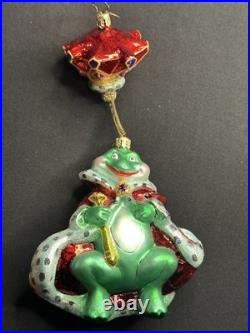 VTG Christopher Radko LILY PAD PRINCE 2 Piece Springy Frog Ornament 1010992 Box