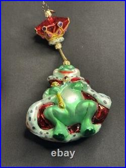 VTG Christopher Radko LILY PAD PRINCE 2 Piece Springy Frog Ornament 1010992 Box
