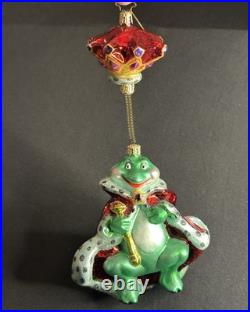 VTG Christopher Radko LILY PAD PRINCE 2 Piece Springy Frog Ornament 1010992 Box