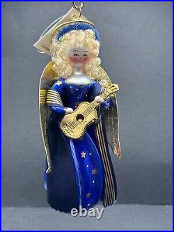 VTG Christopher Radko STAR ANGEL Italian Ornament Blue Blonde Guitar 96-081-0