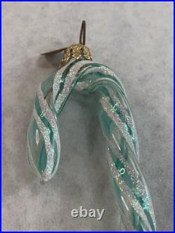 VTG RARE Christopher Radko MINT Green White Glitter TWIRLS Candy Cane Ornament
