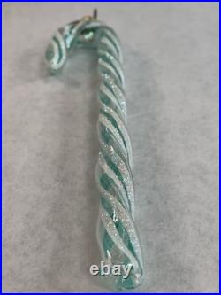 VTG RARE Christopher Radko MINT Green White Glitter TWIRLS Candy Cane Ornament