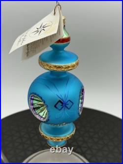 VTG Rare Christopher Radko RAZZMATAZZ Turquoise Triple Indent Ornament 98-238-0