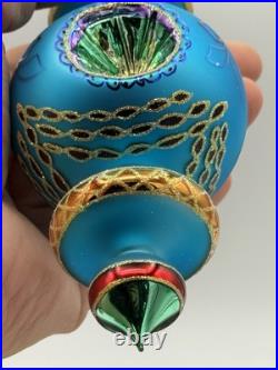 VTG Rare Christopher Radko RAZZMATAZZ Turquoise Triple Indent Ornament 98-238-0