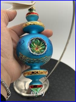 VTG Rare Christopher Radko RAZZMATAZZ Turquoise Triple Indent Ornament 98-238-0