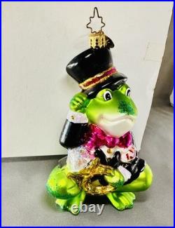 Very RARE Christopher Radko Glitter Frog In Tux With Wedding Ring Ornament